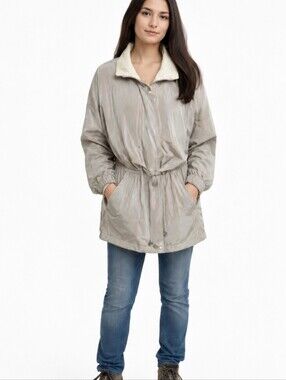Jacqueline Ferrar Vtg Tan/Cream Neutral Classic Utility Zip Front Jacket Sz M